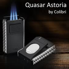 COLIBRI QUASAR ASTORIA LIGHTER W/ CUTTER BLK+CHROM